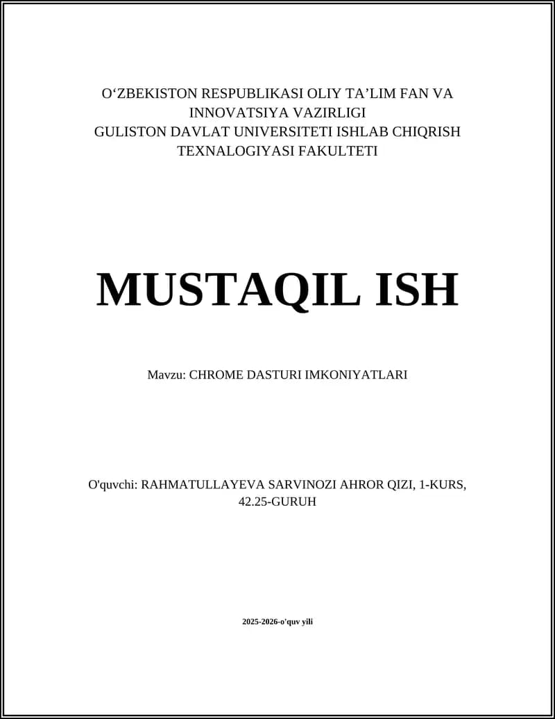CHROME DASTURI IMKONIYATLARI