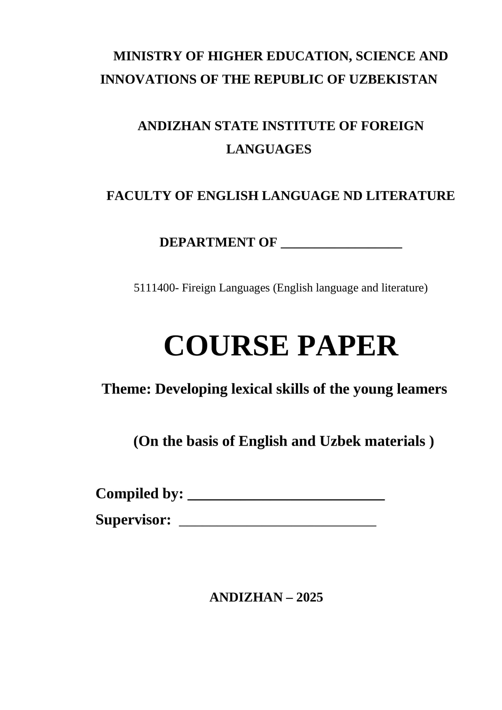 Theme: Developing lexical skills of the young leamers
