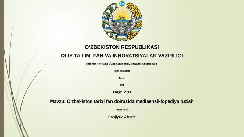 O'zbekiston tarixi fan doirasida mediaensiklopediya tuzish