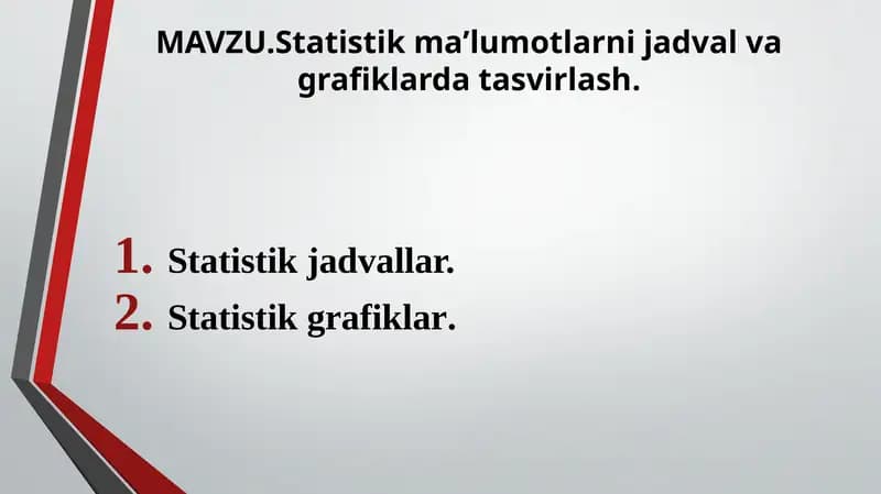 Statistikmaʼlumotlarni jadval va grafiklarda tasvirlash