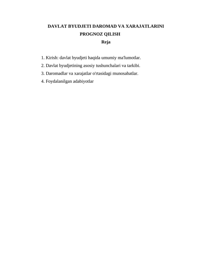 Davlat Byudjeti Daromad va Xarajatlarini Prognoz Qilish