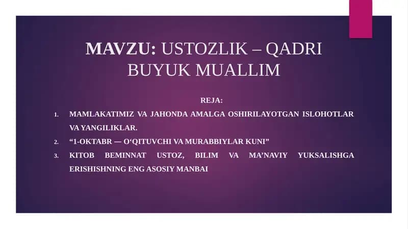 USTOZLIK– QADRI BUYUK MUALLIM