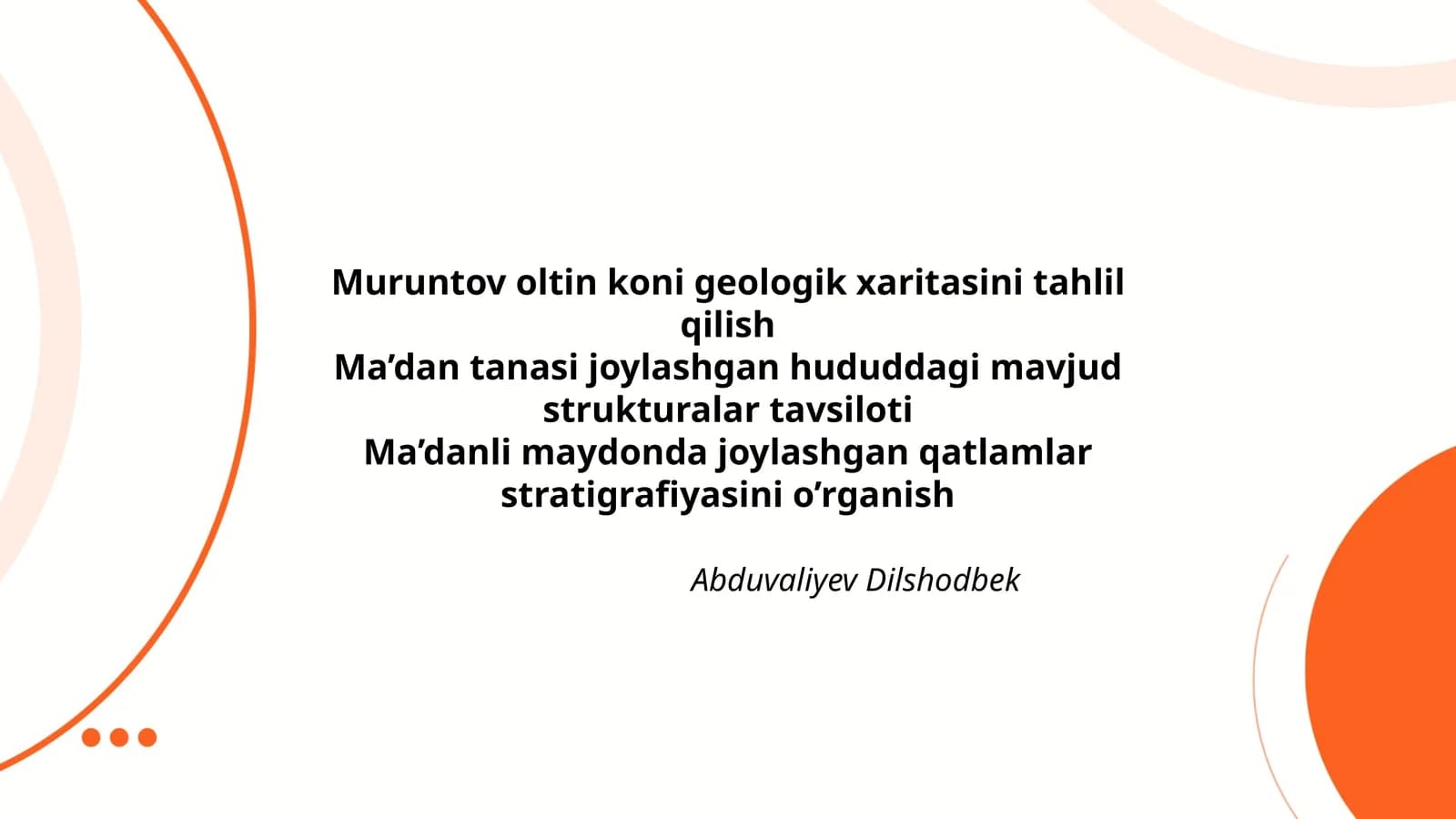 Muruntov oltin koni geologik xaritasini tahlil qilish