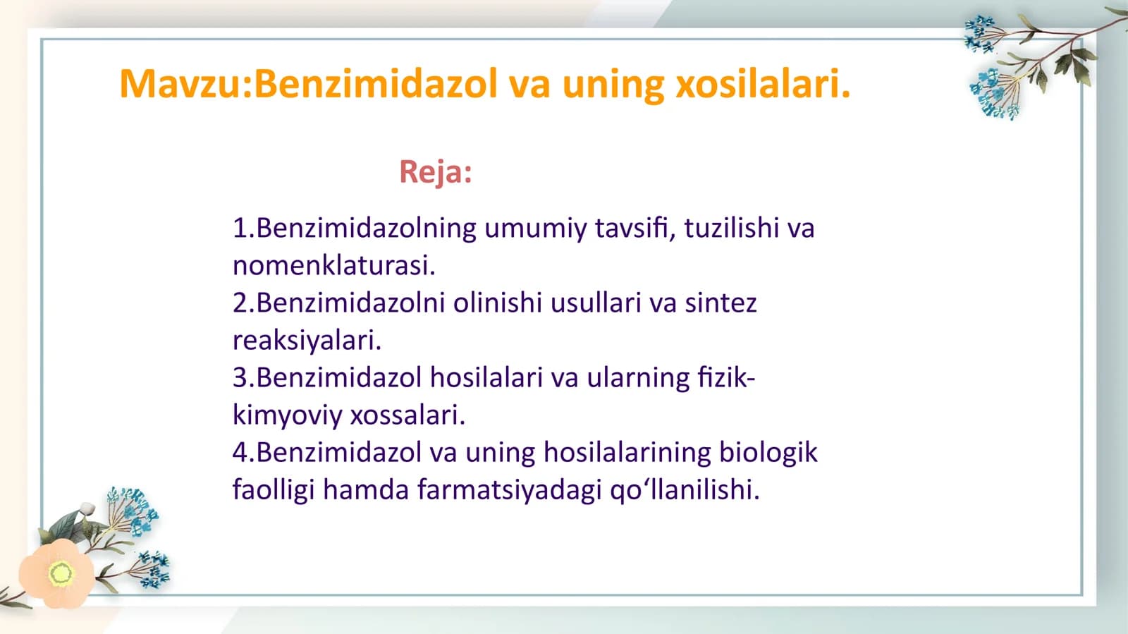 Benzimidazol Va Uning Hosilalari