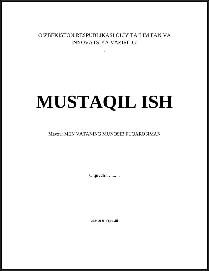 MEN VATANING MUNOSIB FUQAROSIMAN