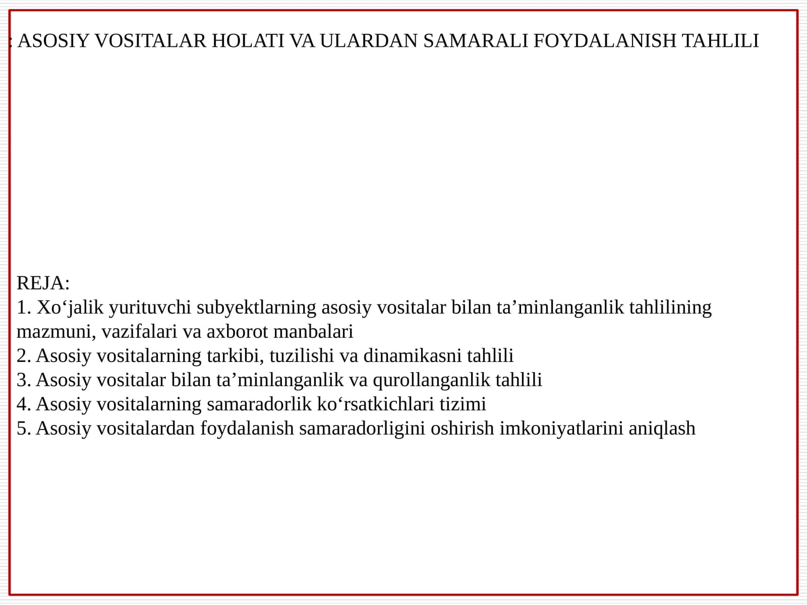Xoʻjalik yurituvchi subyektlar asosiy vositalari