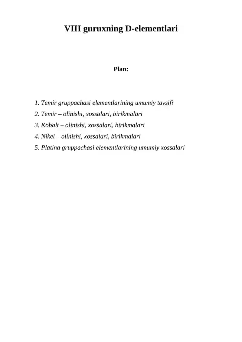 VIII guruxning D-elementlari