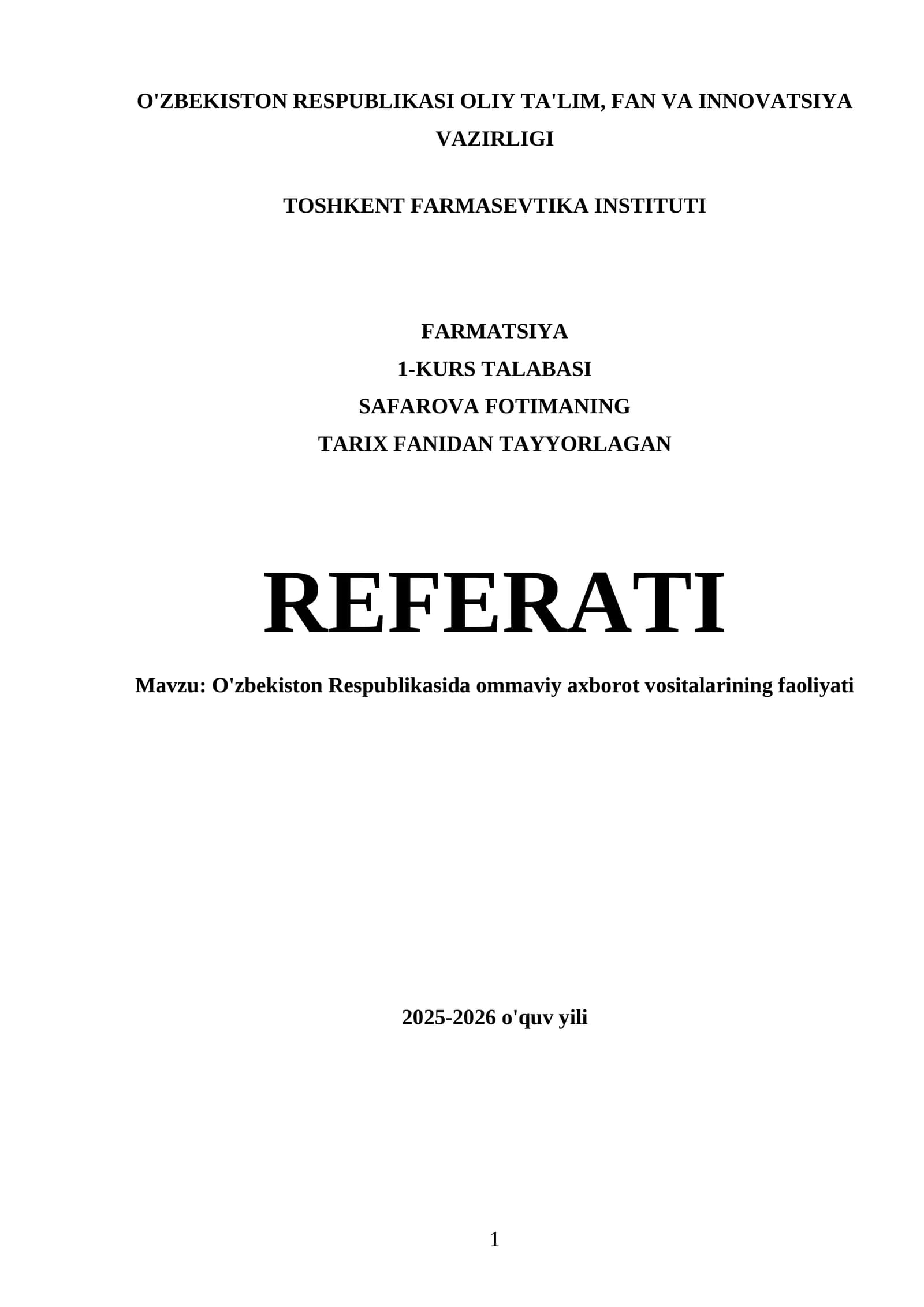 O'zbekiston Respublikasida ommaviy axborot vositalarining faoliyati