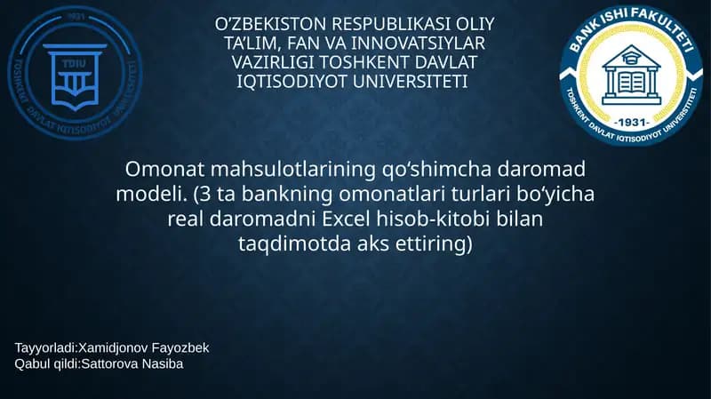 Omonat mahsulotlarining qo‘shimcha daromad modeli