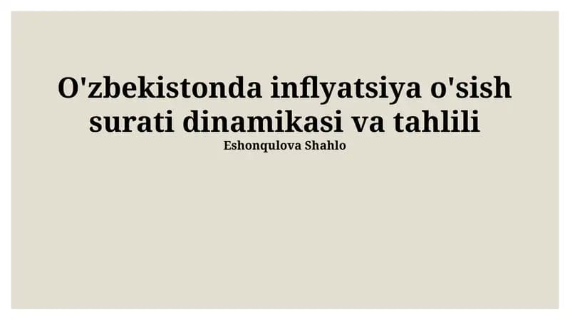 O'zbekistonda inflyatsiya o'sish surati dinamikasi va tahlili