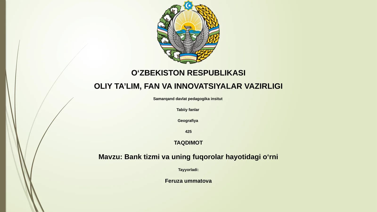 Bank tizmi va uning fuqorolar hayotidagi oʻrni