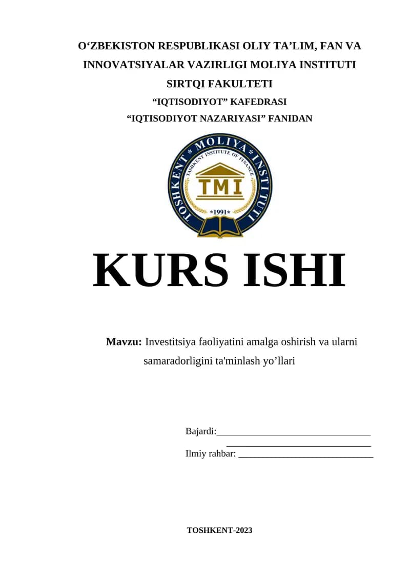 Investitsiya faoliyatini amalga oshirish va ularni samaradorligini ta'minlash yo’llari
