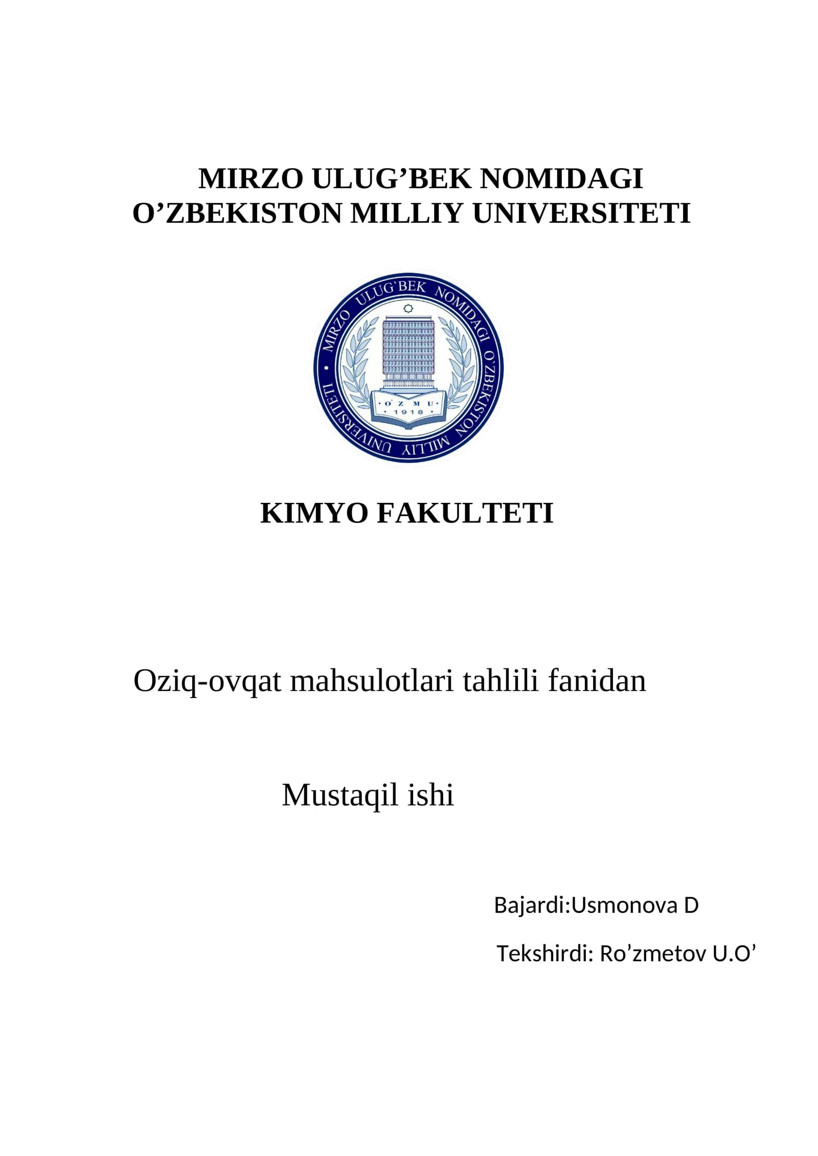 Oziq-ovqat mahsulotlari tahlili fanidan