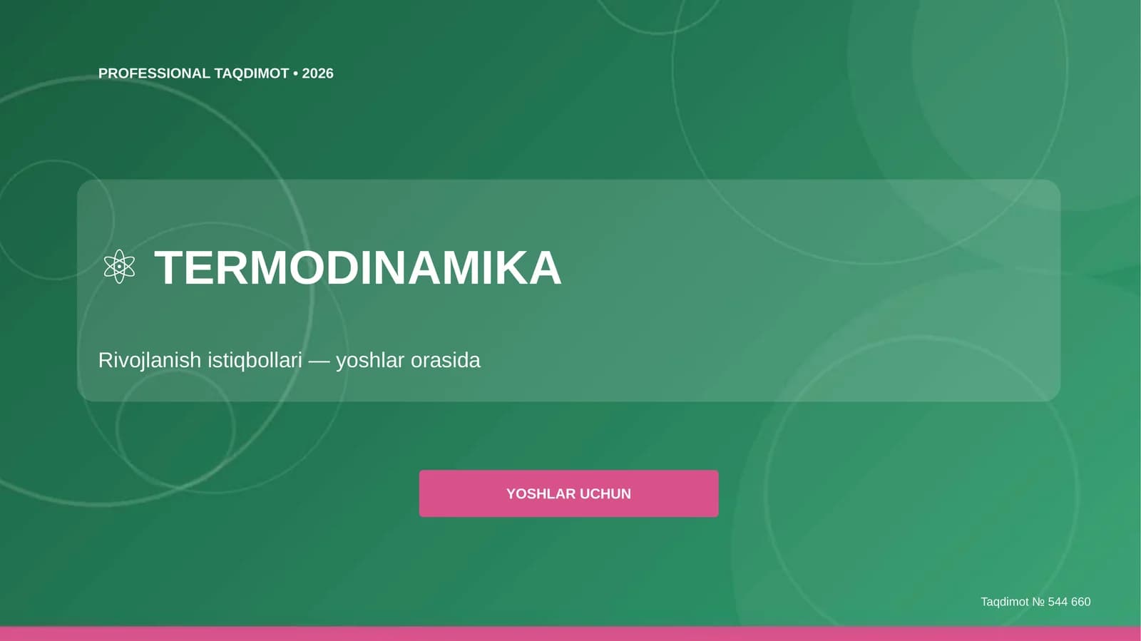 Termodinamika: rivojlanish istiqbollari (yoshlar orasida) [yoshlar uchun]