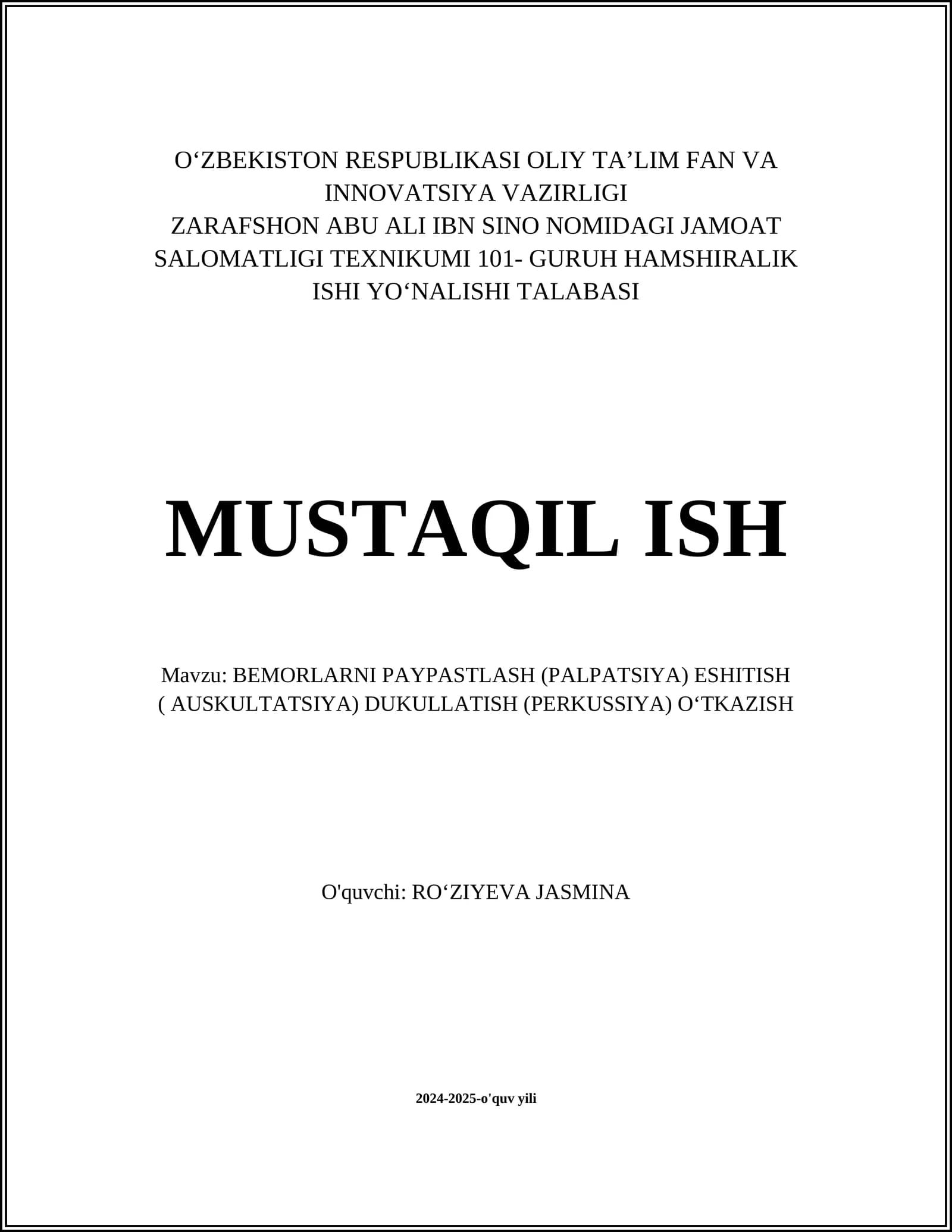 Bemorlarni paypastlash (palpatsiya)