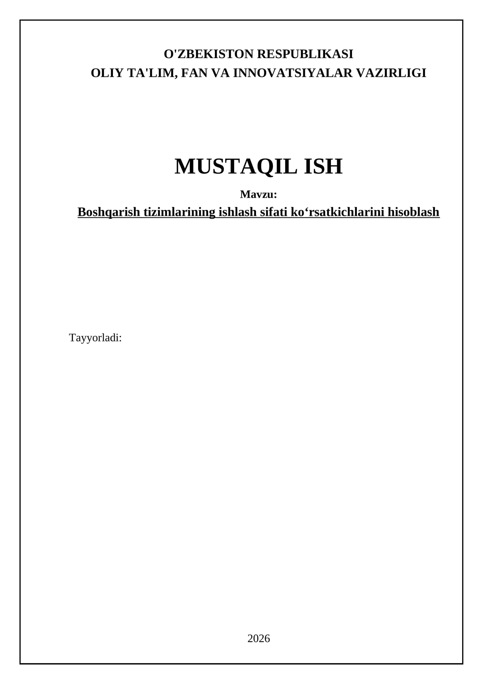Boshqarish tizimlarining samaradorligi va samaradorligini baholash