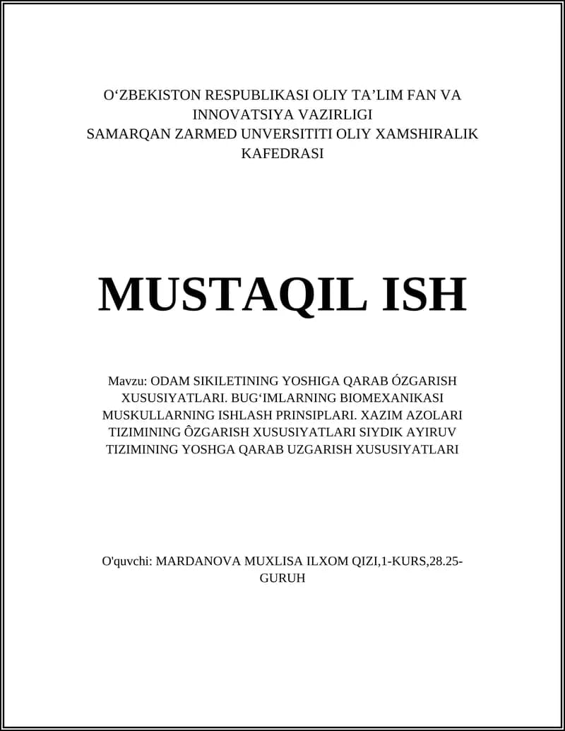 ODAM SIKILETINING YOSHIGA QARAB ÓZGARISH XUSUSIYATLARI