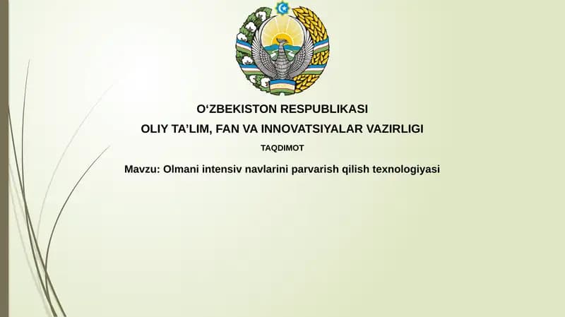 Olmani intensiv bog'dorchilik texnologiyasi