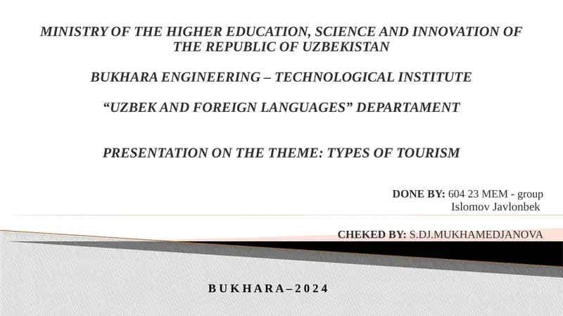 Types of Tourism Presentation