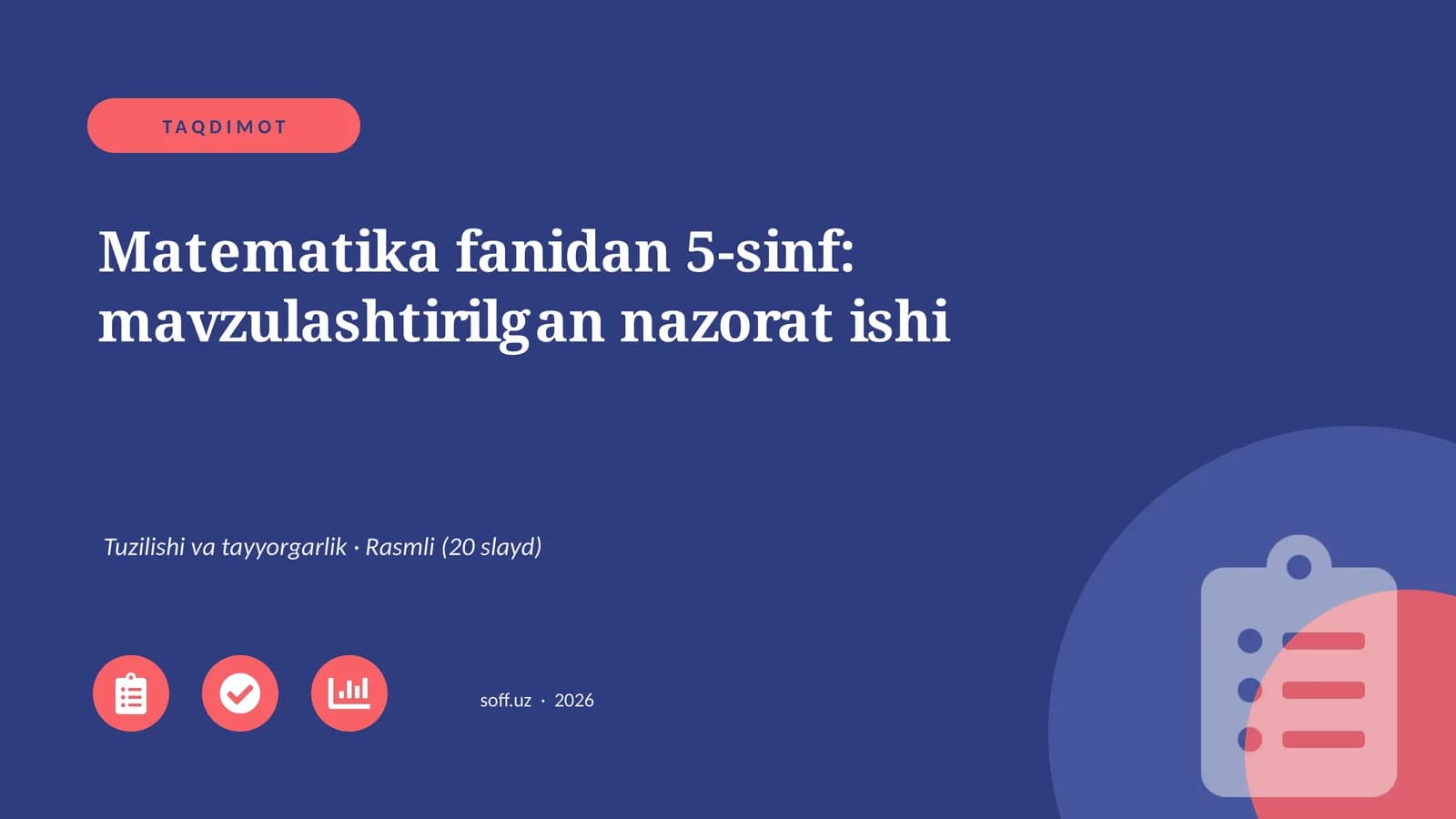 Matematika fanidan 5-sinf: mavzulashtirilgan nazorat ishi
