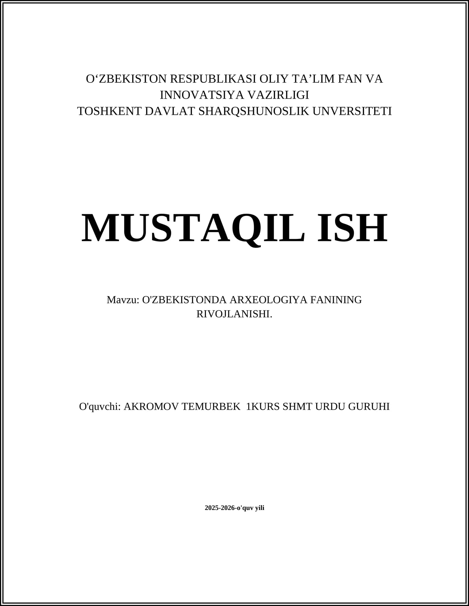 O'ZBEKISTONDA ARXEOLOGIYA FANINING RIVOJLANISHI