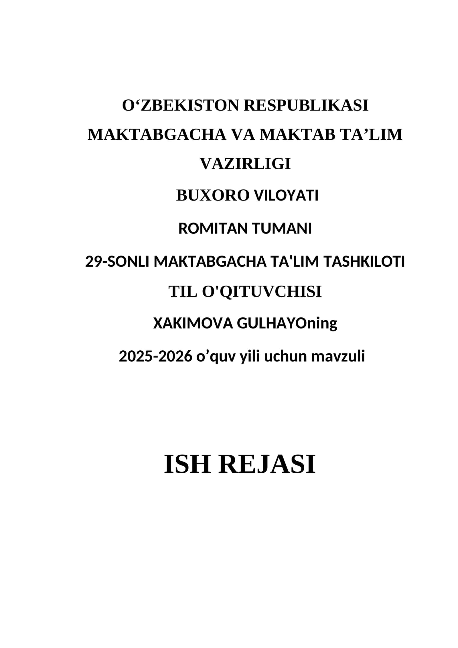 2025-2026 o’quv yili uchun mavzuli