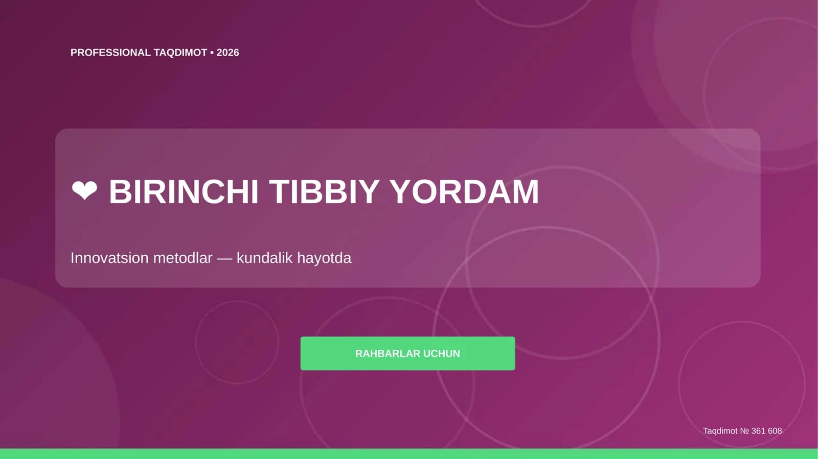Birinchi tibbiy yordam: innovatsion metodlar