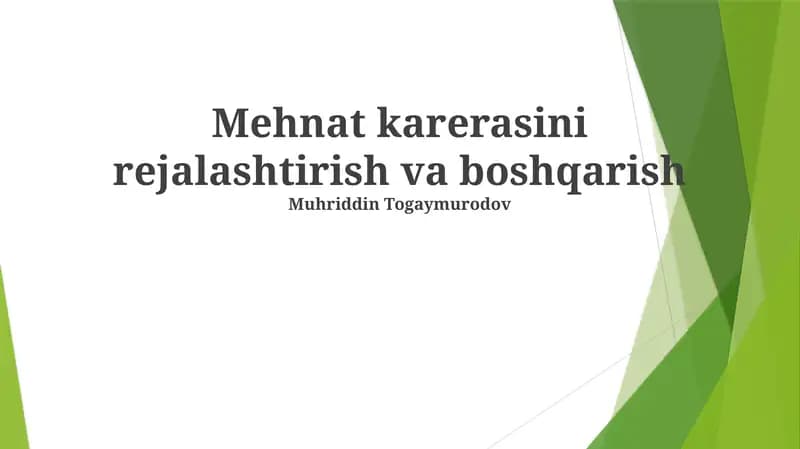 Mehnat karerasini rejalashtirish va boshqarish