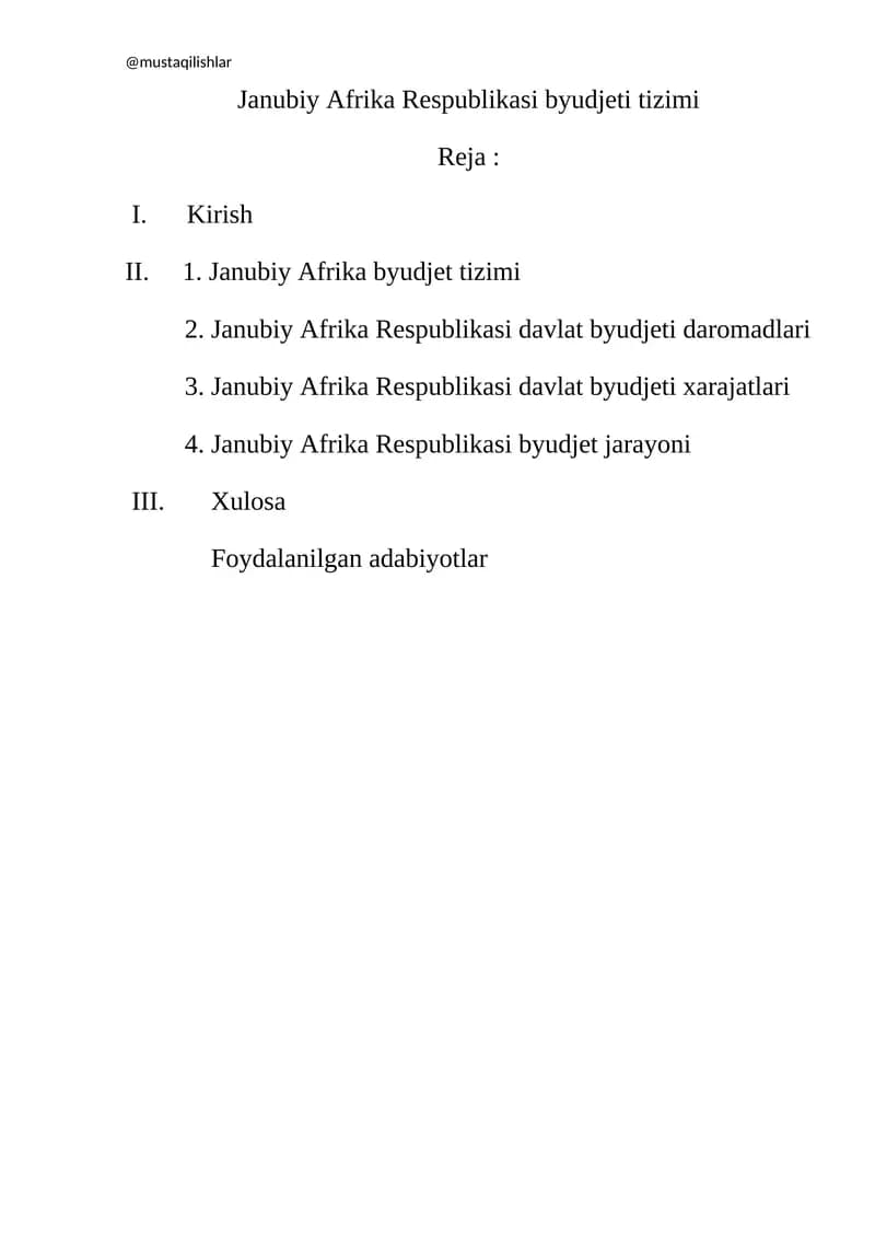 Janubiy Afrika Respublikasi byudjeti tizimi