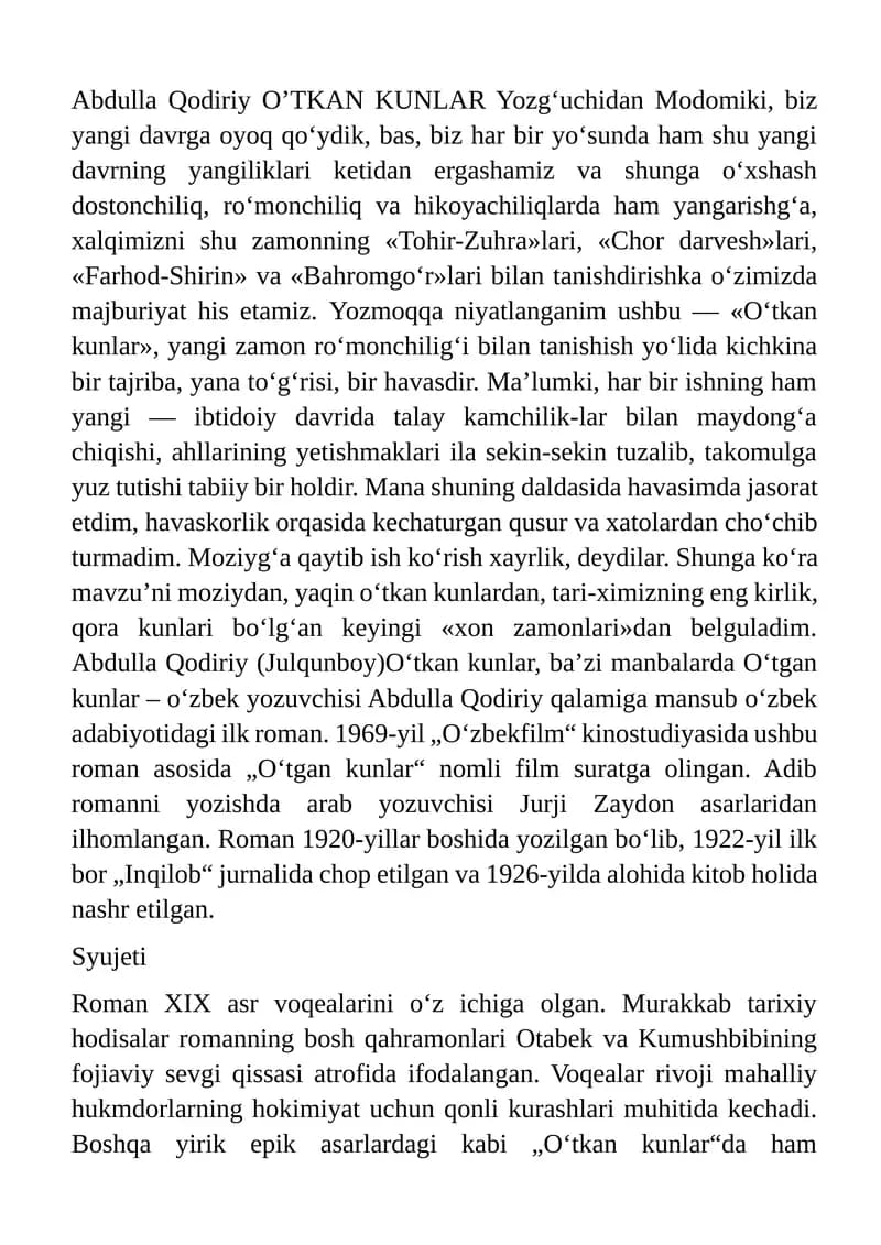 Oʻtkan kunlar