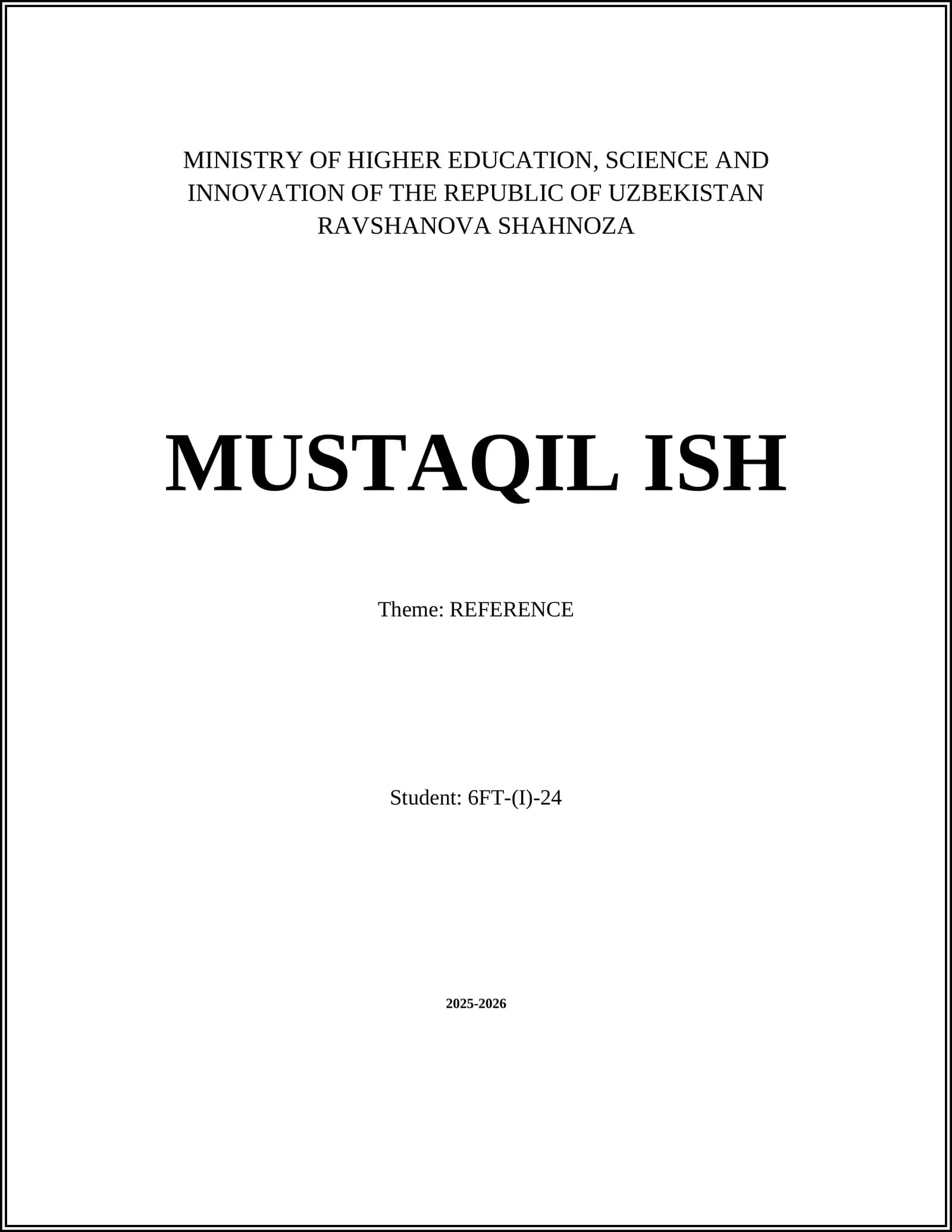 MUSTAQIL ISH Theme: REFERENCE