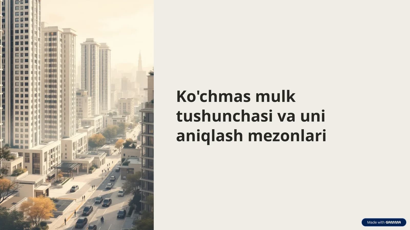 Ko'chmas mulk tushunchasi va uni aniqlash mezonlari