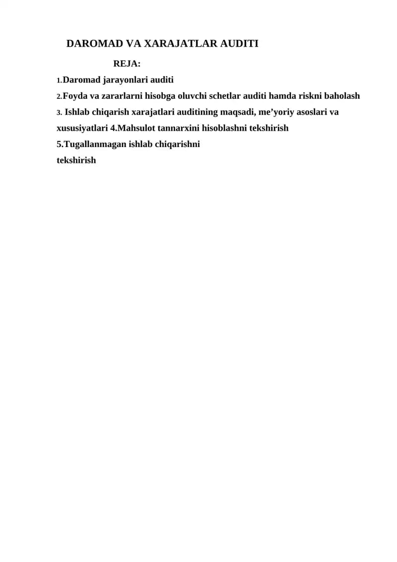Daromad va xarajatlar audit