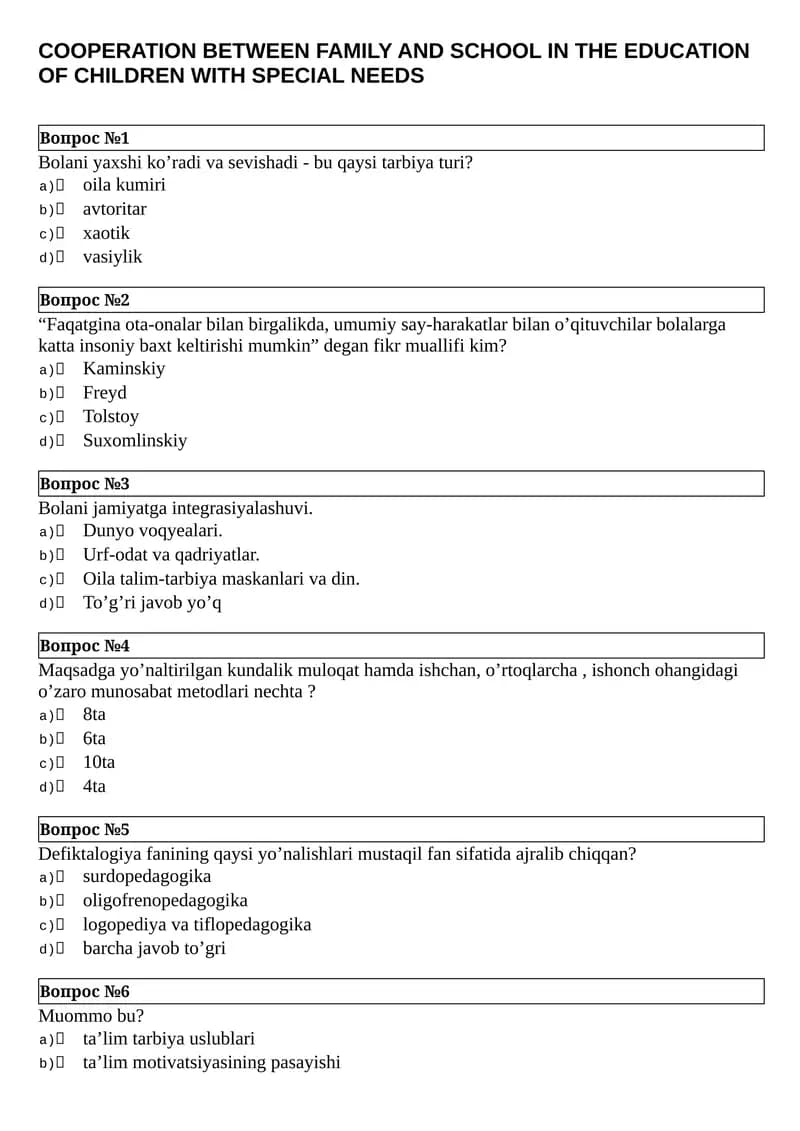 COOPERATION BETWEEN FAMILY AND SCHOOL IN THE EDUCATION OF CHILDREN WITH SPECIAL NEEDS