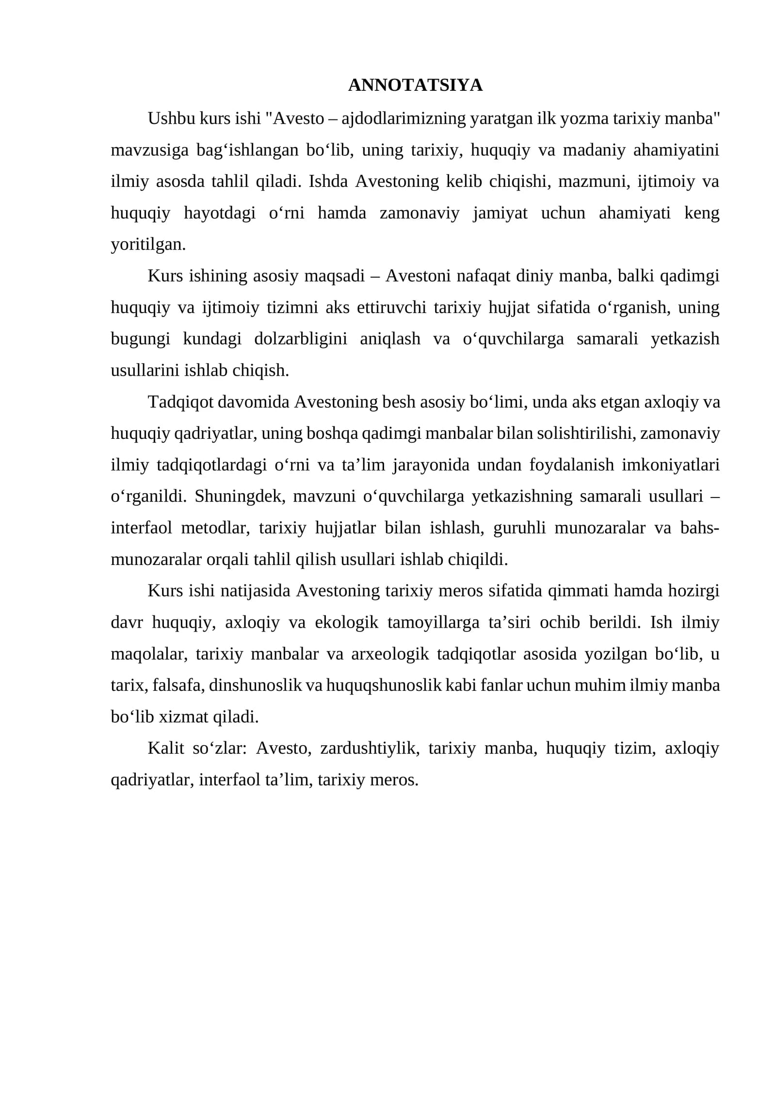 Avesto – ajdodlarimizning yaratgan ilk yozma tarixiy manba