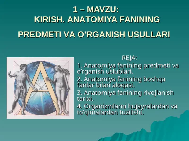 Anatomiya Fanining Predmeti va O'rganish Uslublari