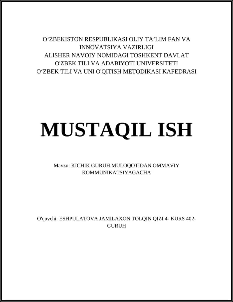 KICHIK GURUH MULOQOTIDAN OMMAVIY KOMMUNIKATSIYAGACHA