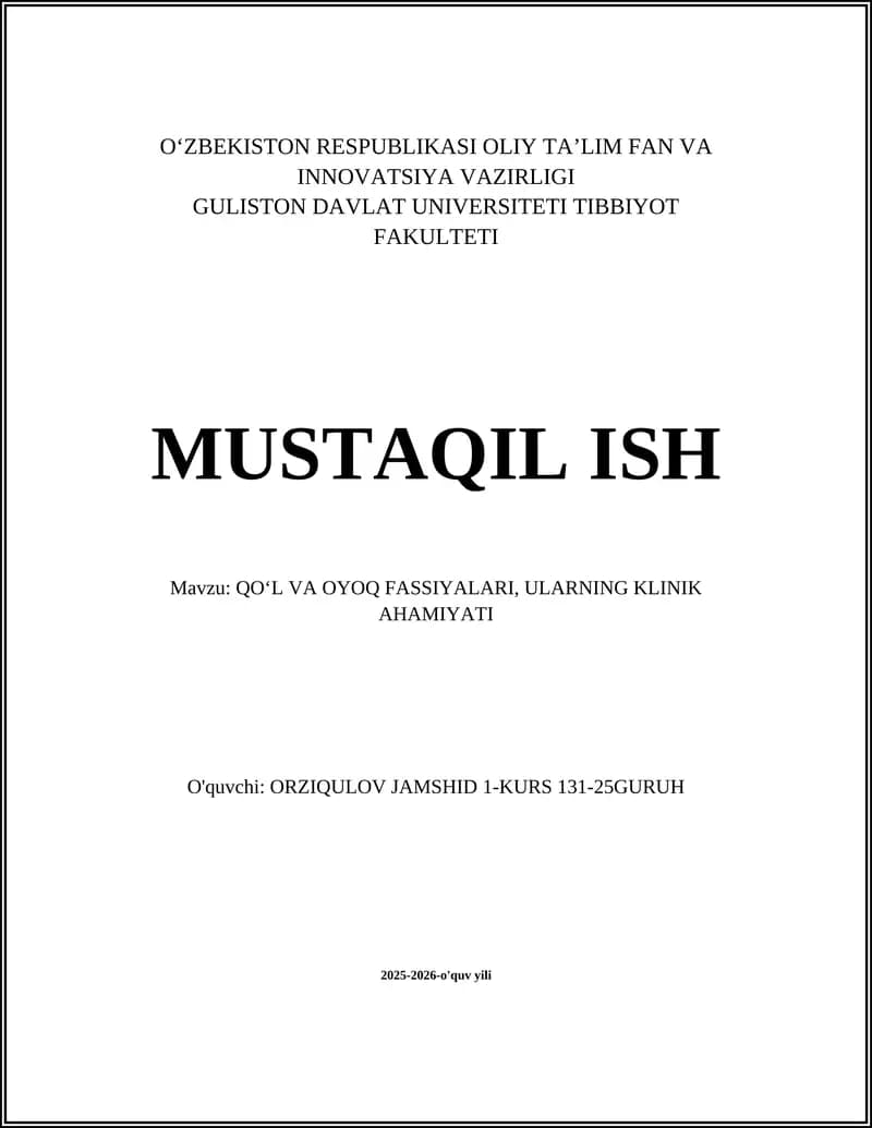 QOʻL VA OYOQ FASSIYALARI, ULARNING KLINIK AHAMIYATI
