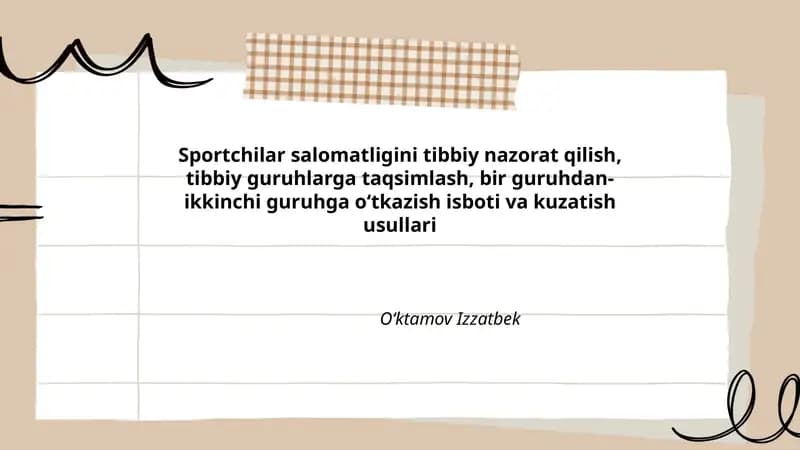 Sportchilar salomatligini tibbiy nazorat qilish