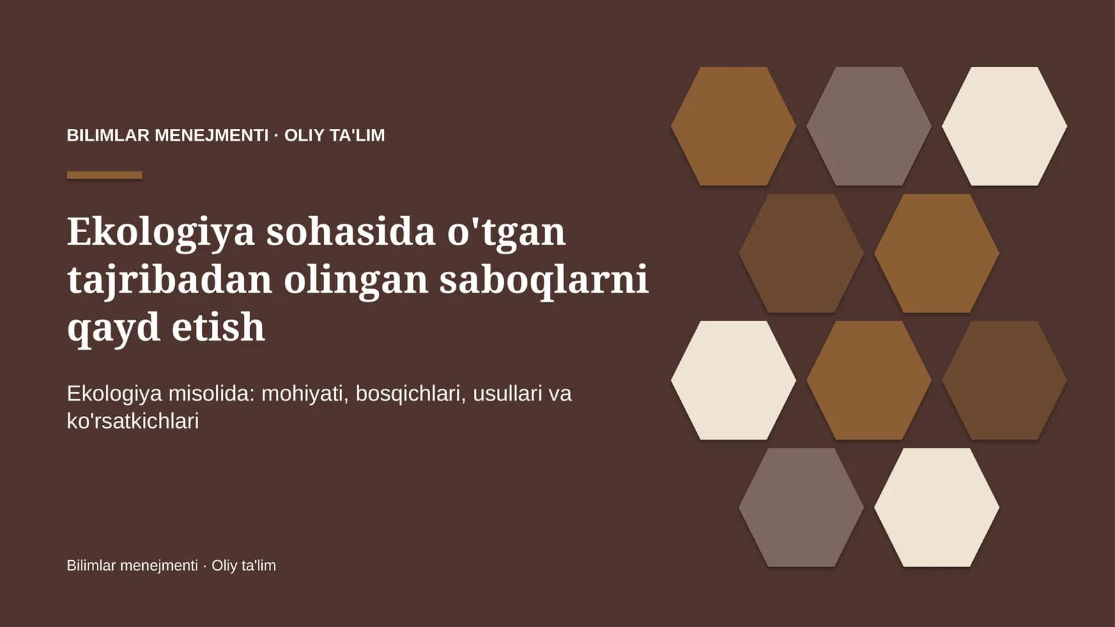 ekologiya sohasida o'tgan tajribadan olingan saboqlarni qayd etish 8196