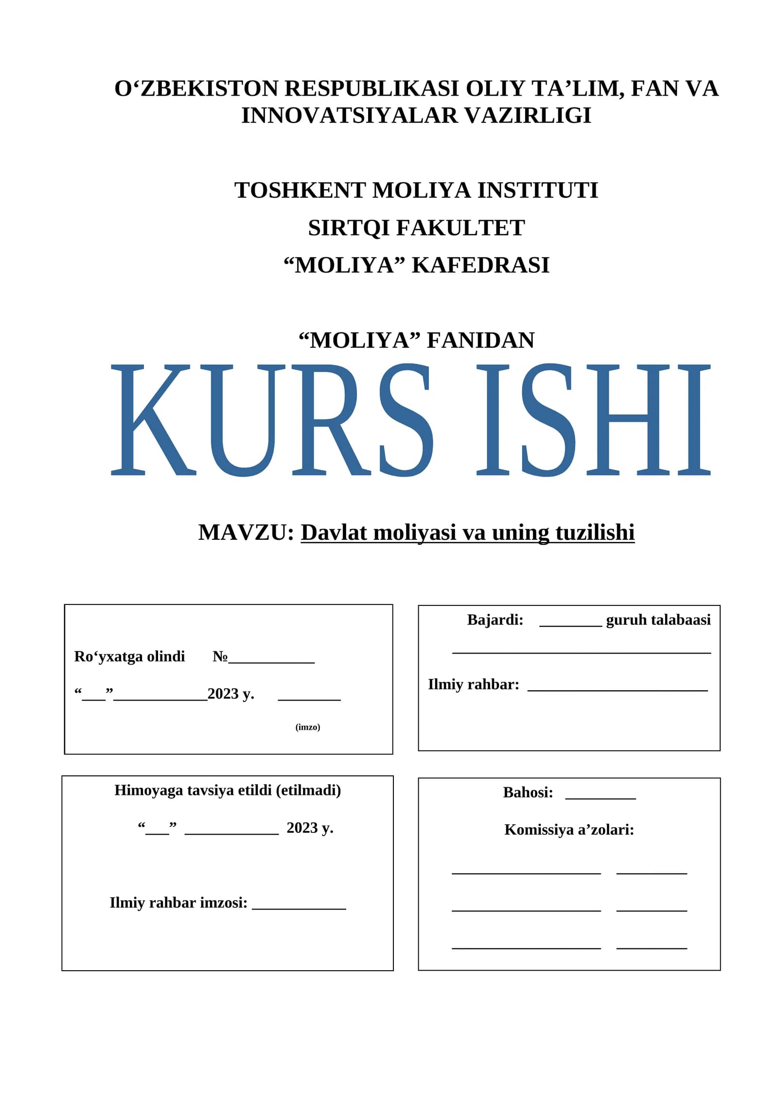 Davlat moliyasi va uning tuzilishi