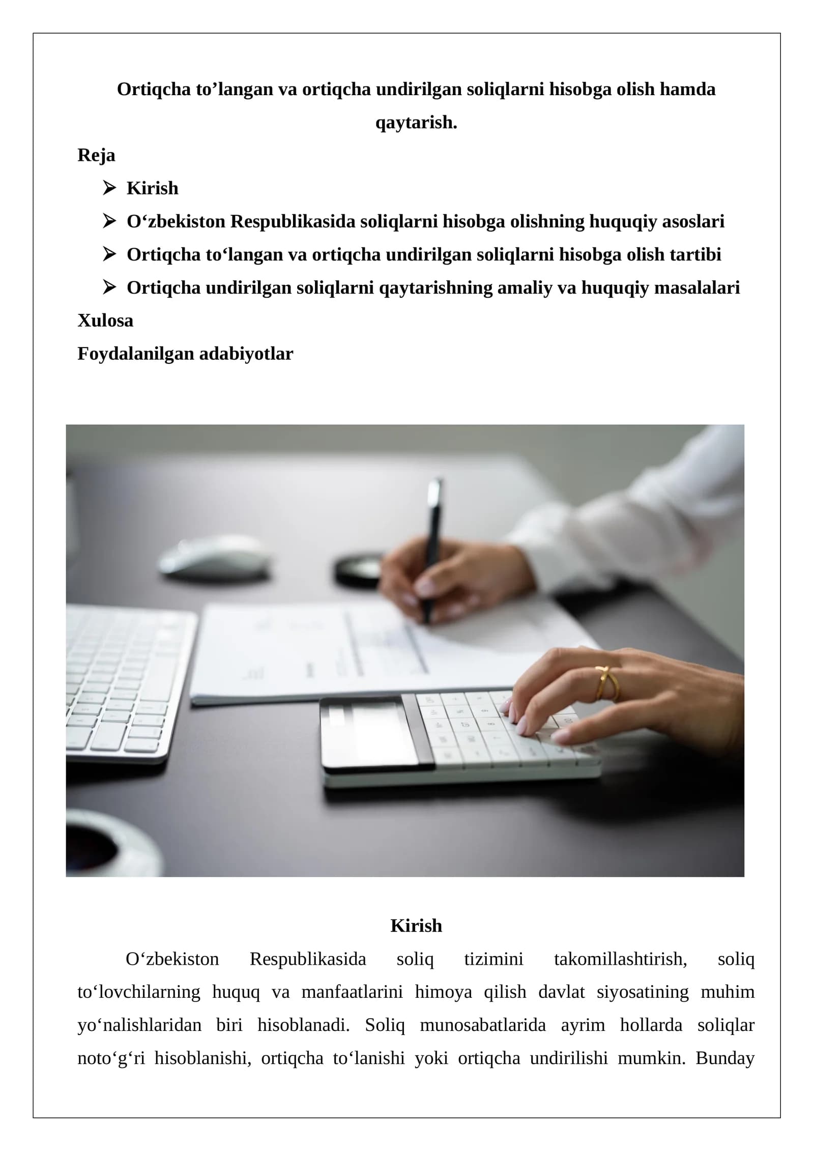 Ortiqcha to’langan va ortiqcha undirilgan soliqlarni hisobga olish hamda qaytarish