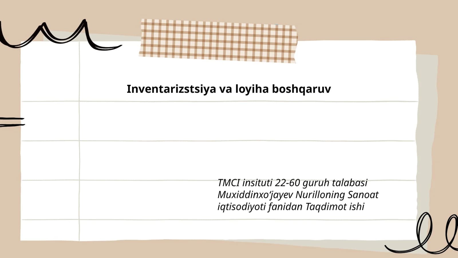 Inventarizstsiya va loyiha boshqaruv