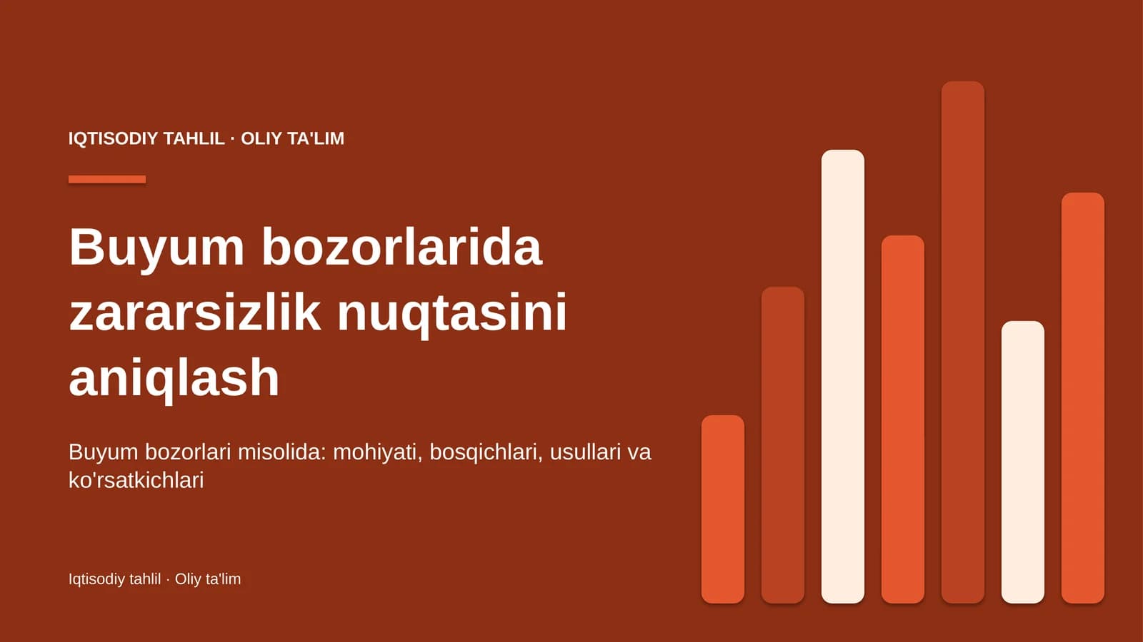 Buyum bozorlarida zararsizlik nuqtasini aniqlash