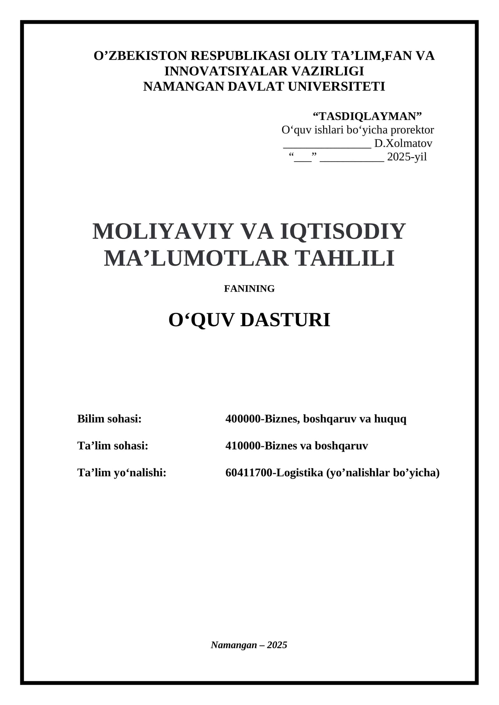 O‘Quv Dasturi