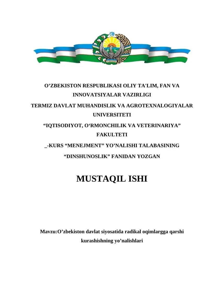 O’zbekiston davlat siyosatida radikal oqimlargga qarshi kurashishning yo’nalishlari