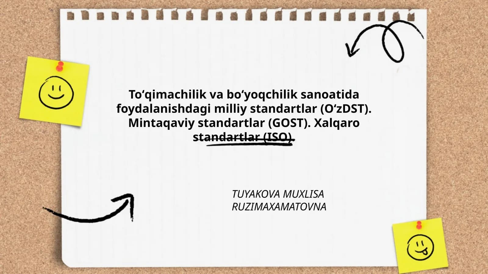 Toʻqimachilik va boʻyoqchilik sanoatida foydalanishdagi milliy standartlar (OʻzDST), Mintaqaviy standartlar (GOST), Xalqaro standartlar (ISO)