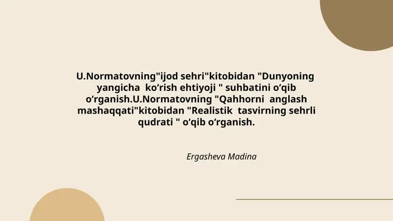 U.Normatovning"ijod sehri"