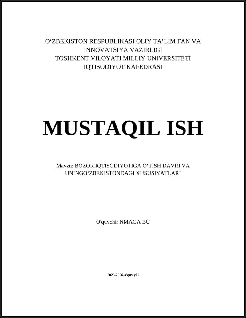 Bozor Iqtisodiyotiga O‘tish
