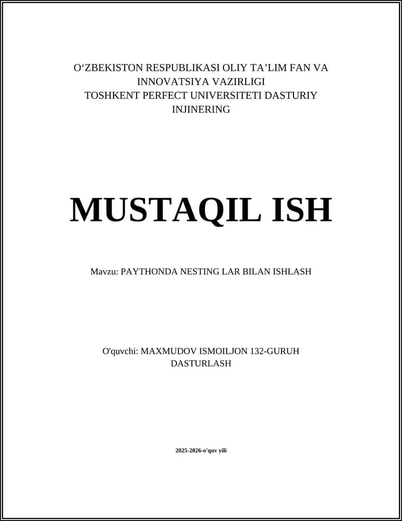 PAYTHONDA NESTING LAR BILAN ISHLASH